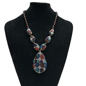 Unda Pendant paper wrapped wooden bead necklace